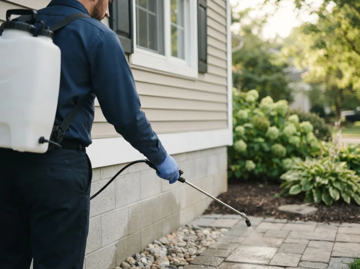 Pest control technician inspecting a home in Oliver, PA